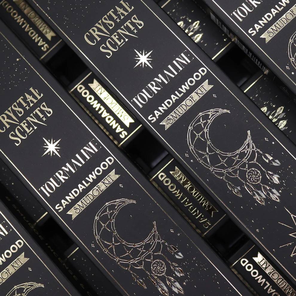 Sandalmedžio aromato natūralūs smilkalai su Turmalino kristalais Crystal Scents