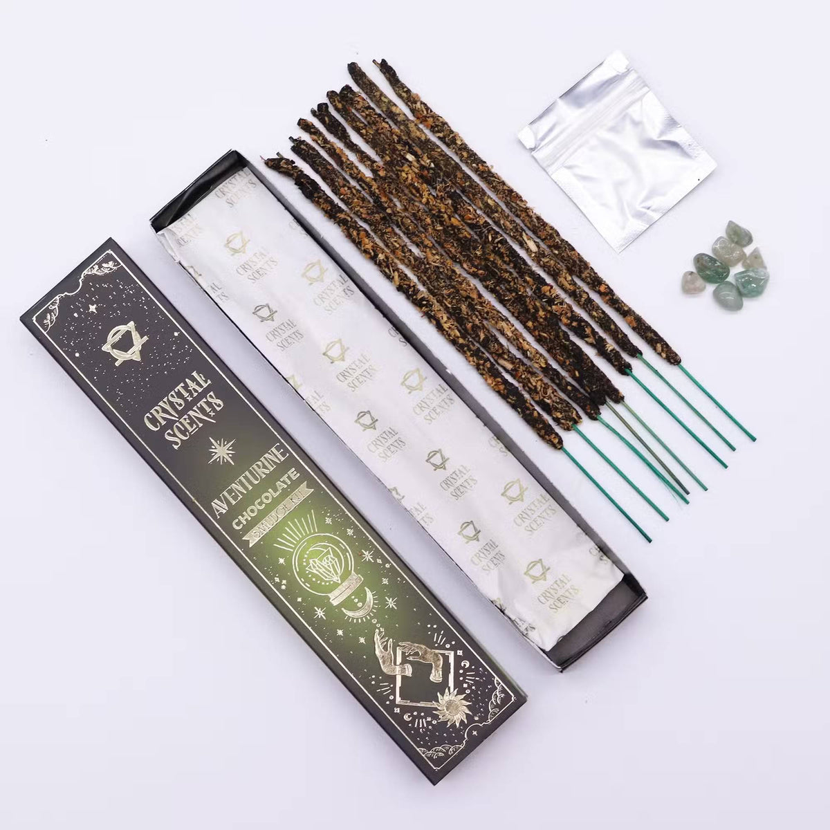 Šokolado aromato natūralūs smilkalai su Avantiūrino kristalais Crystal Scents