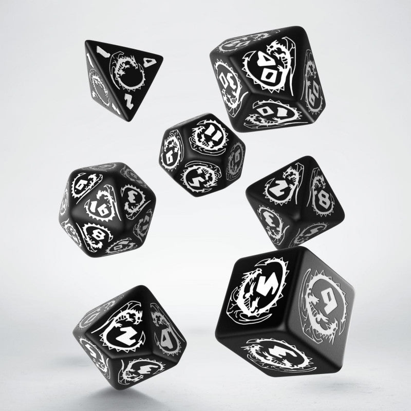 Dragons RPG - juodi ir balti kauliukai, 7 vnt. | Q-Workshop