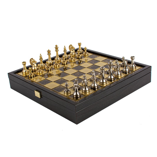 Manopoulos Classic Metal Staunton - rudi šachmatai su dėže, 34 cm