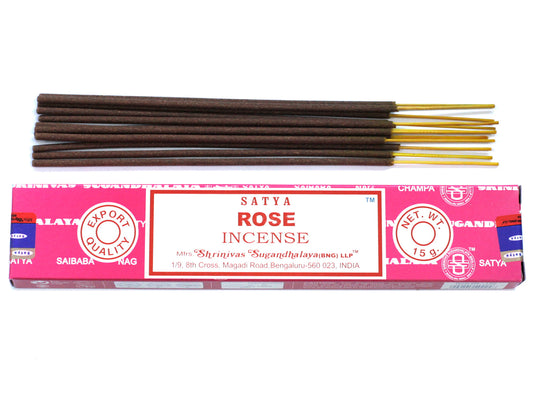 Satya Rose - rožių aromato smilkalų lazdelės, 15 g