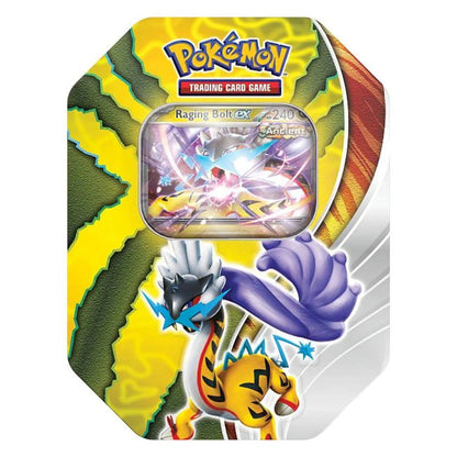 Pokémon Paradox Destinies Raging Bolt ex Tin - kortų rinkinys