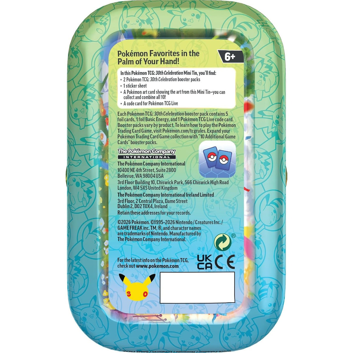 Pokémon TCG: 30th Celebration Mini Tin Pikachu (Day) (anglų k.)