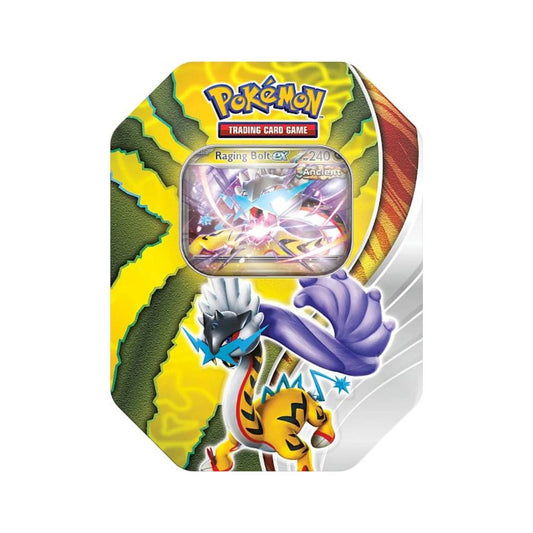 Pokémon Paradox Destinies Raging Bolt ex Tin - kortų rinkinys