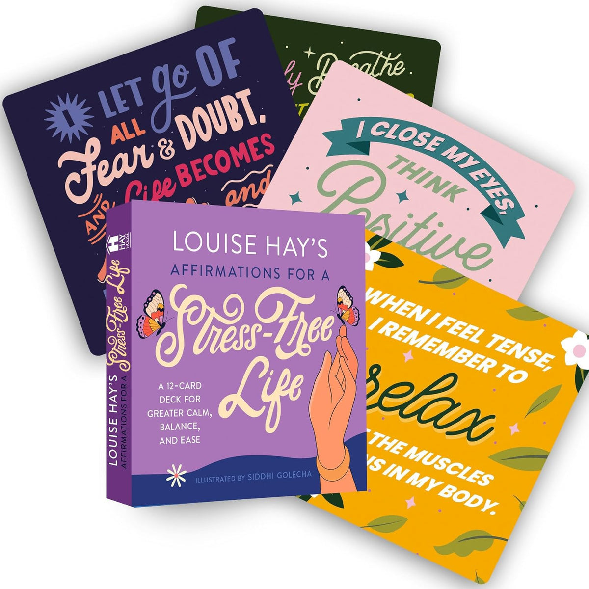Affirmations for a Stress-Free Life - Louise Hay afirmacijų kortos