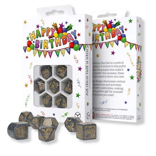 Happy Birthday Confetti - pilkų ir auksinių kauliukų rinkinys | Q-Workshop