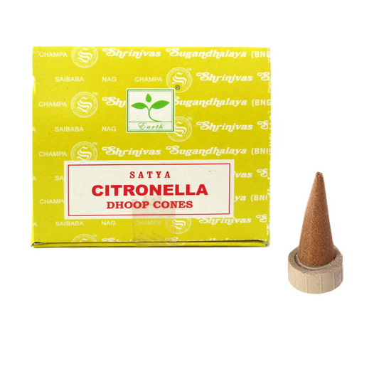 Satya Citronella - 12 kūginių smilkalų su stovu