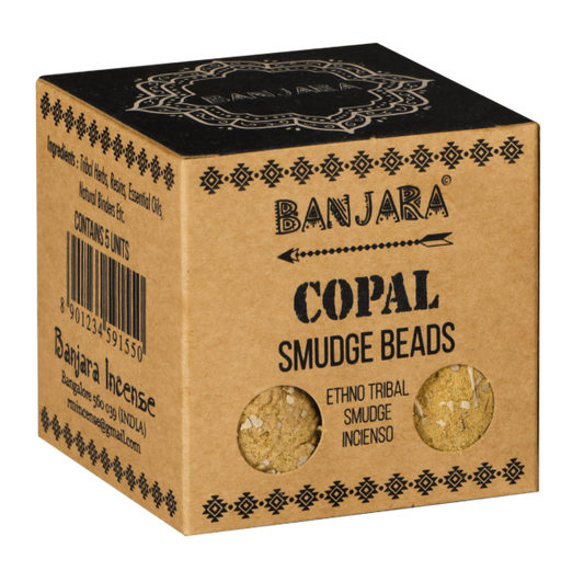 Banjara Copal - smilkalų karoliukai su laikikliu, 5 vnt.