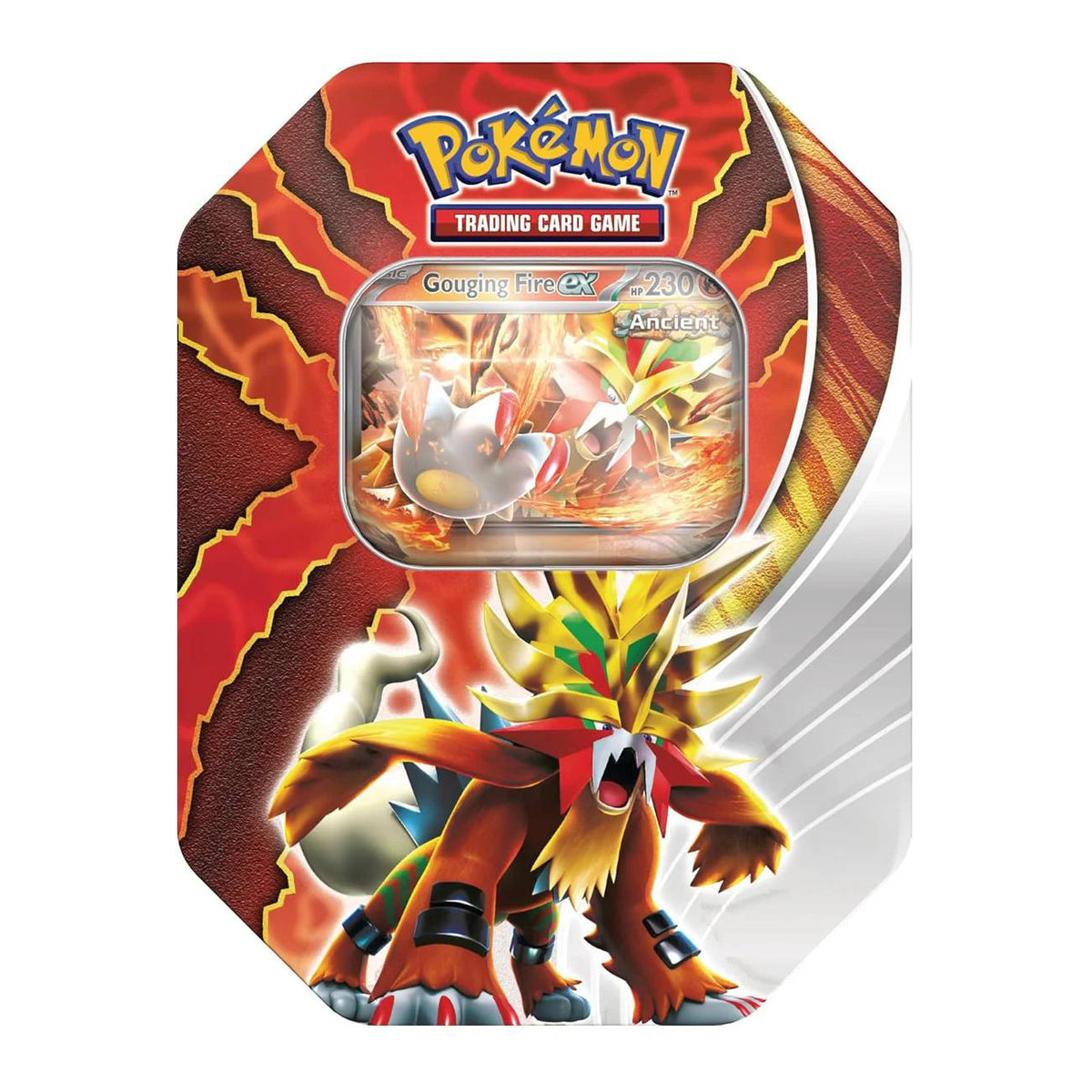 Pokémon Paradox Destinies Gouging Fire ex Tin - kortų rinkinys