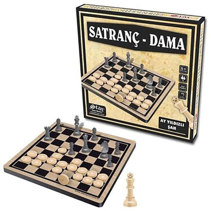 Star Chess - Checkers - medinė lenta ir plastikiniai šachmatai