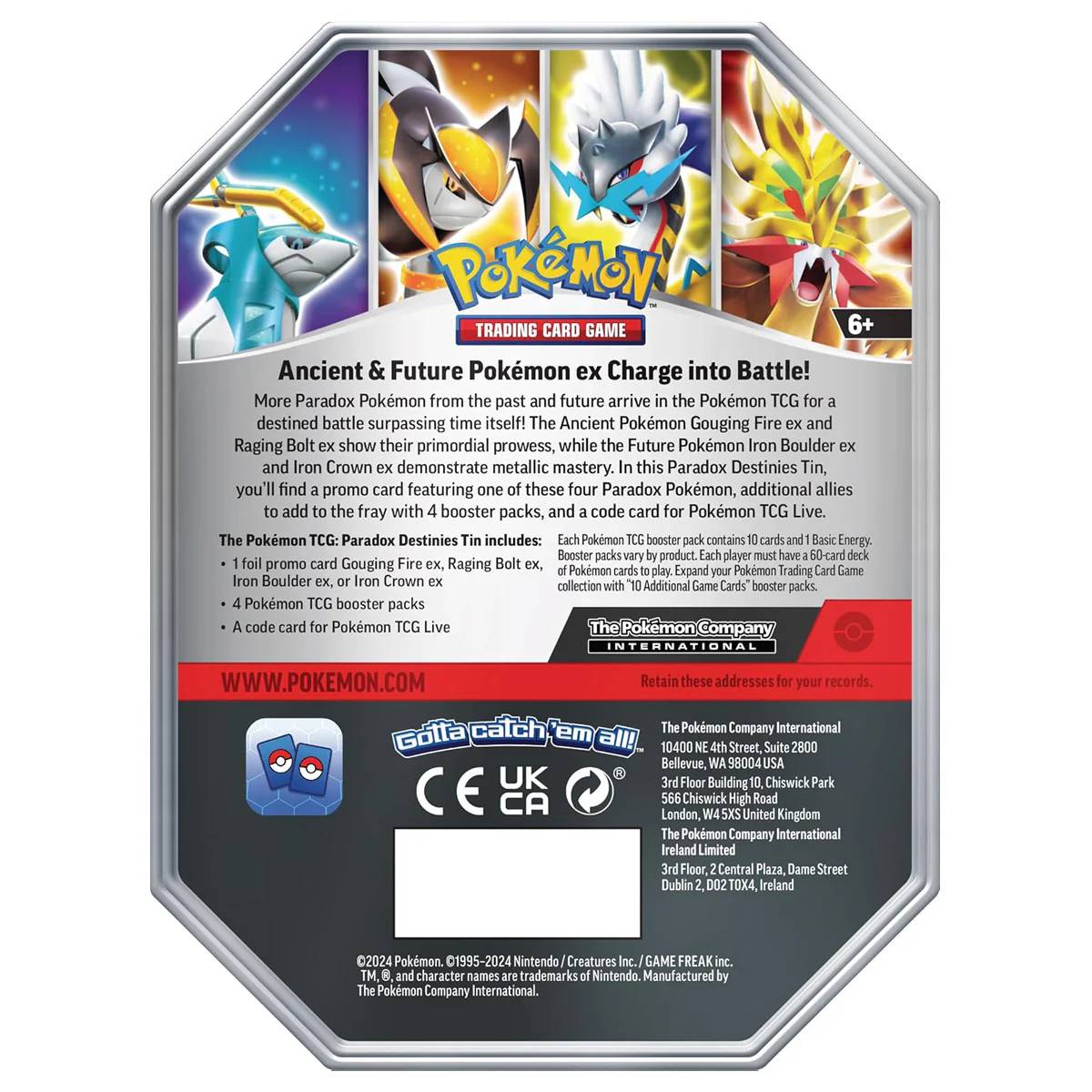 Pokémon Paradox Destinies Gouging Fire ex Tin - kortų rinkinys