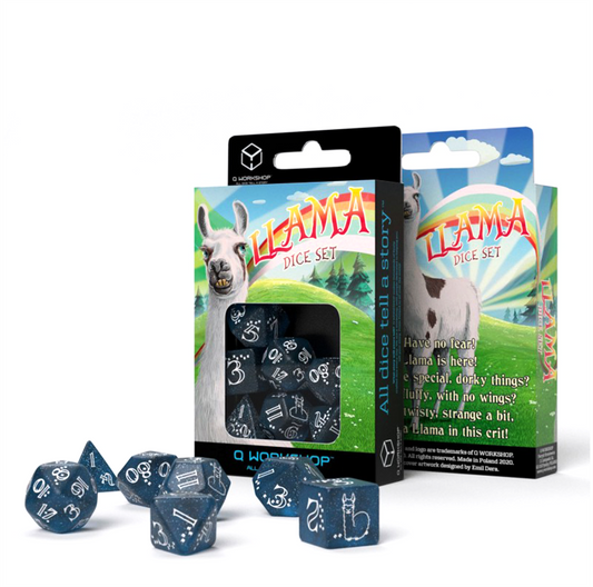 Shimmering Llama - tamsiai mėlynų ir baltų kauliukų rinkinys
