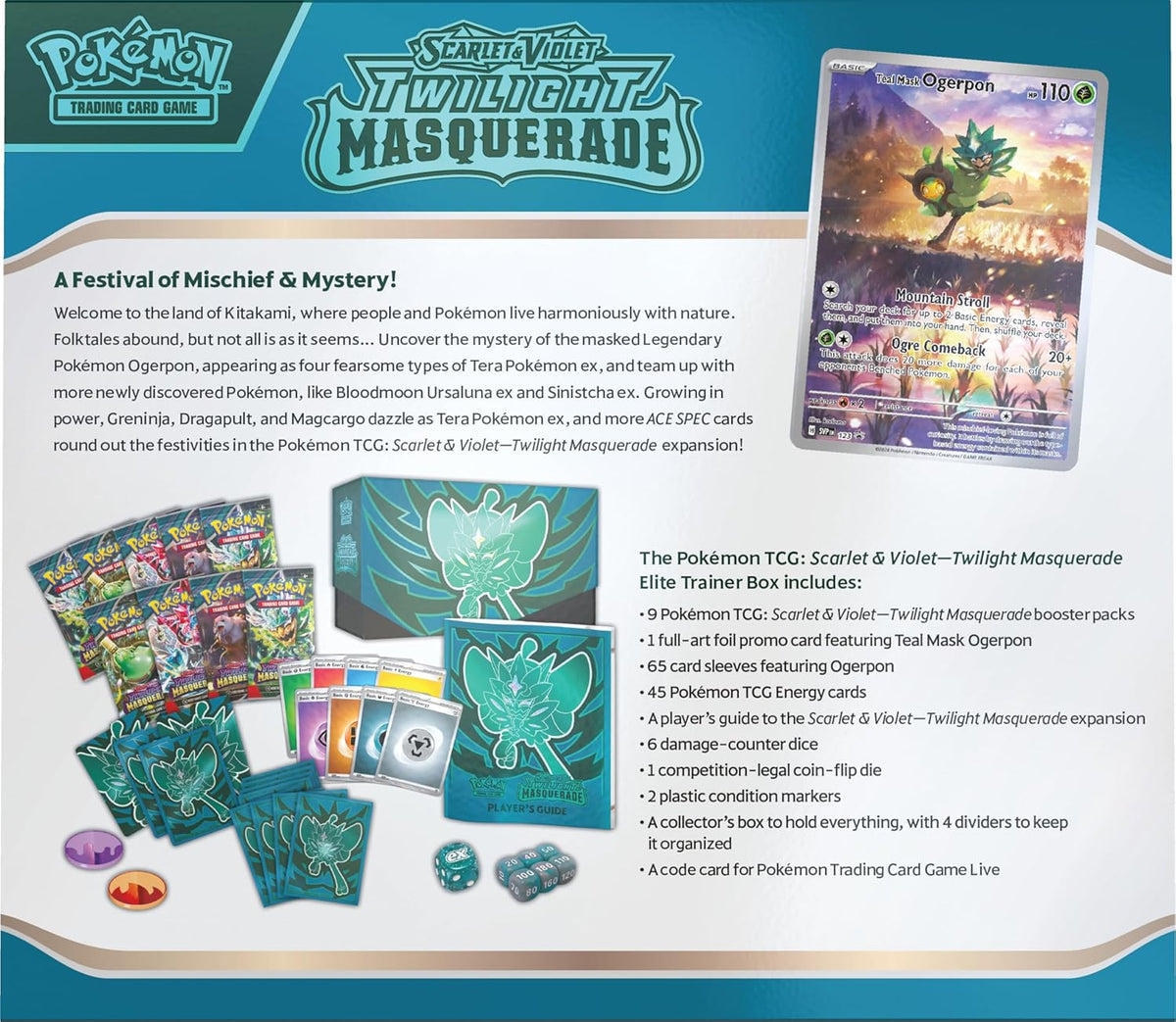 Pokémon Twilight Masquerade Teal Mask Ogerpon - Elite Trainer Box (anglų k.)