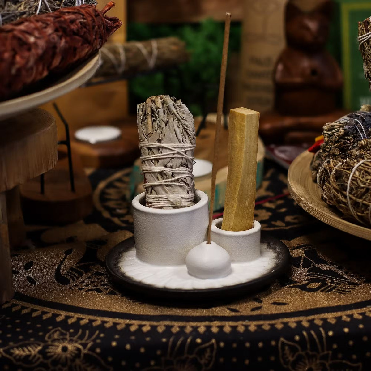 Mandala - Palo Santo ir smilkalų laikiklis, baltas ir pilkas | Ancient Wisdom