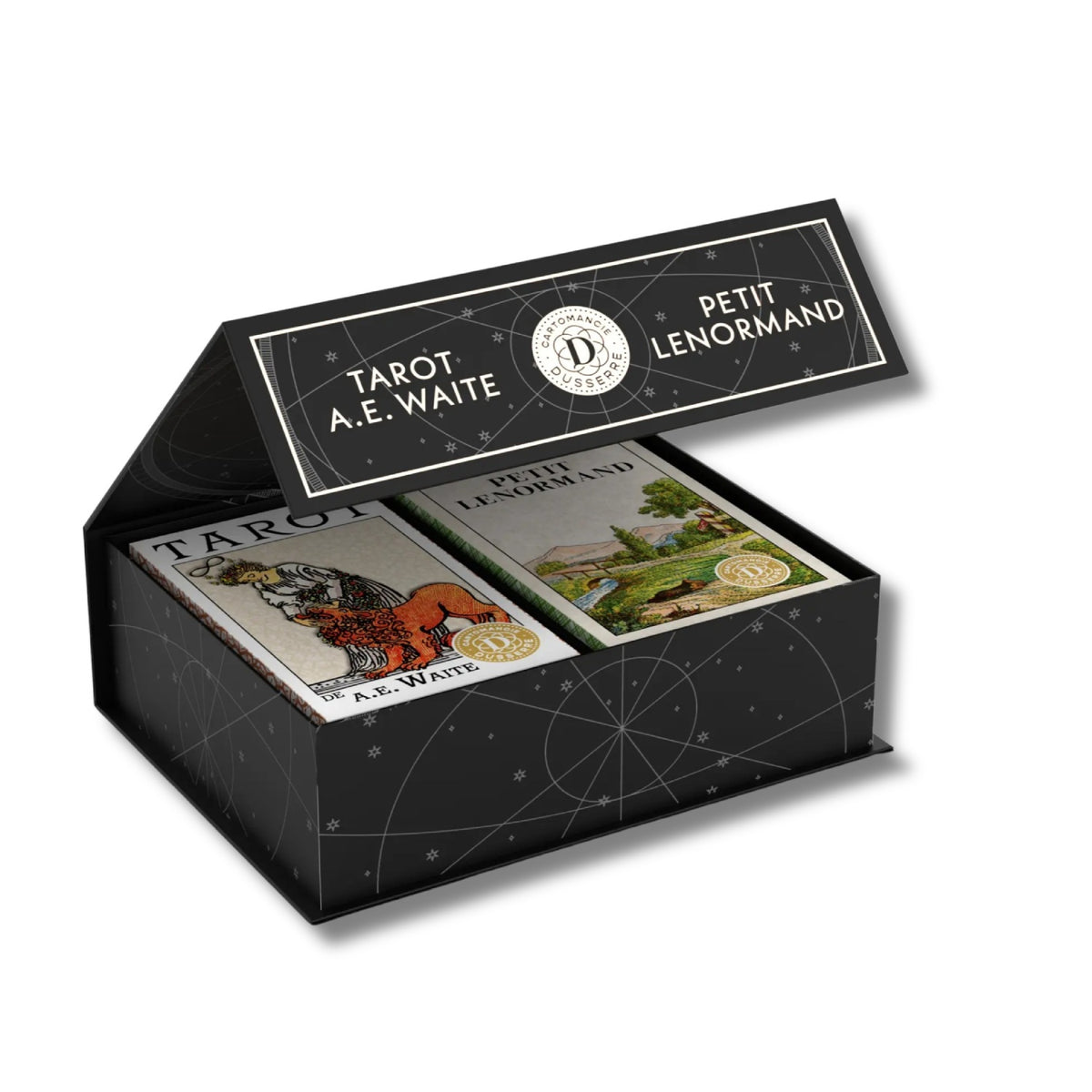 Les Mini-jeux rinkinys - Tarot A.E. Waite & Petit Lenormand (Prancūzų k.) Cartamundi Cartomancie Dusserre