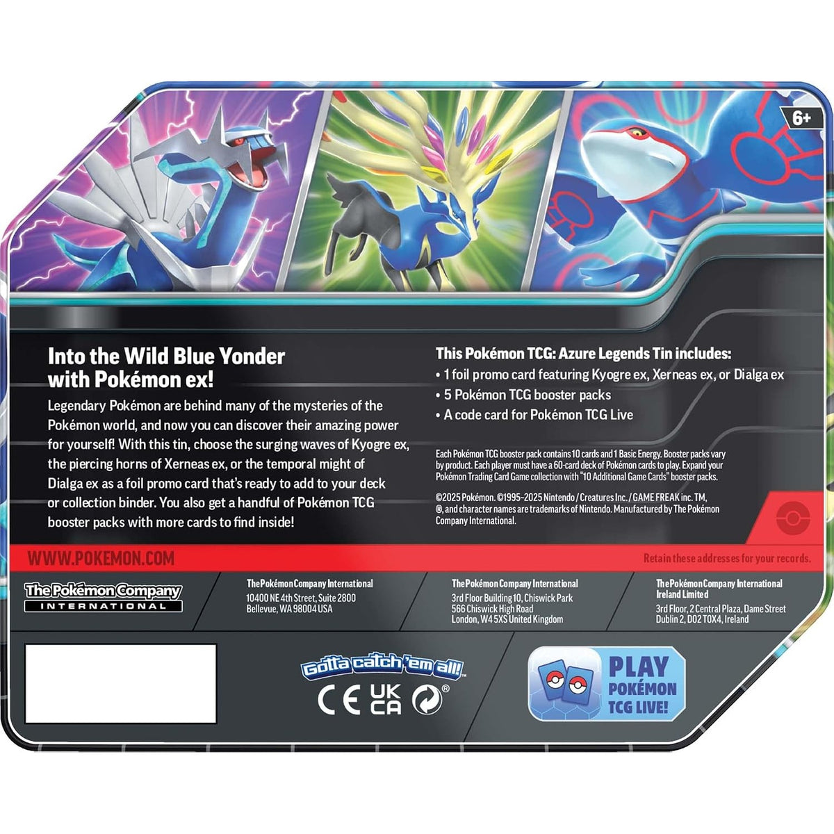Pokémon TCG: Azure Legends Tin Kyogre ex (anglų k.)