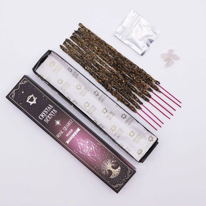 Crystal Scents Rose - rožių kvapo smilkalai su rožinio kvarco akmenėliais