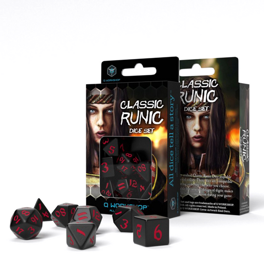 Classic Runic - juodi ir raudoni kauliukai, 7 vnt. | Q-Workshop