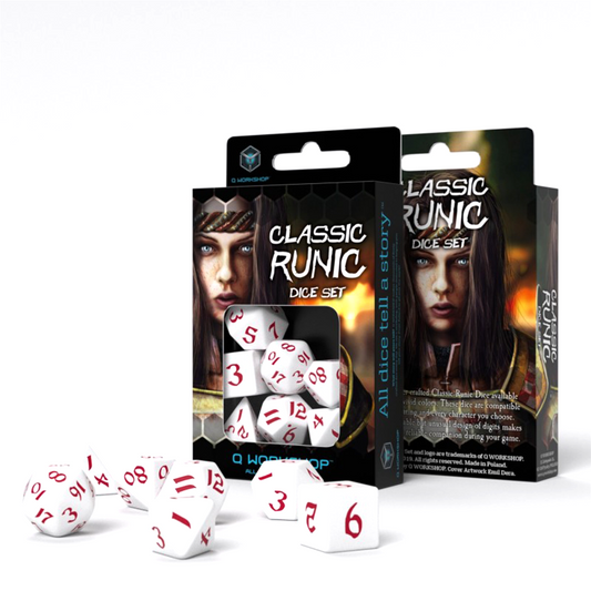 Classic Runic - balti ir raudoni kauliukai, 7 vnt. | Q-Workshop