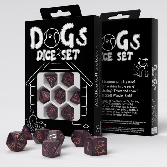 DOGS Dice Set Luna - 7 juodi kauliukai su blizgučiais