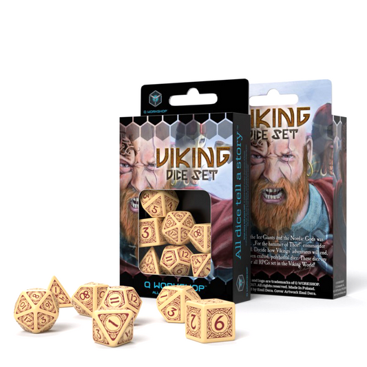 Viking - smėliniai ir bordo kauliukai, 7 vnt. | Q-Workshop