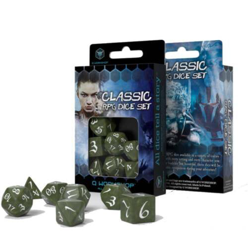 Classic RPG Olive/White - alyvuogių spalvos kauliukai