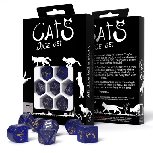Cats Modern Meowster - mėlyni ir auksiniai kauliukai