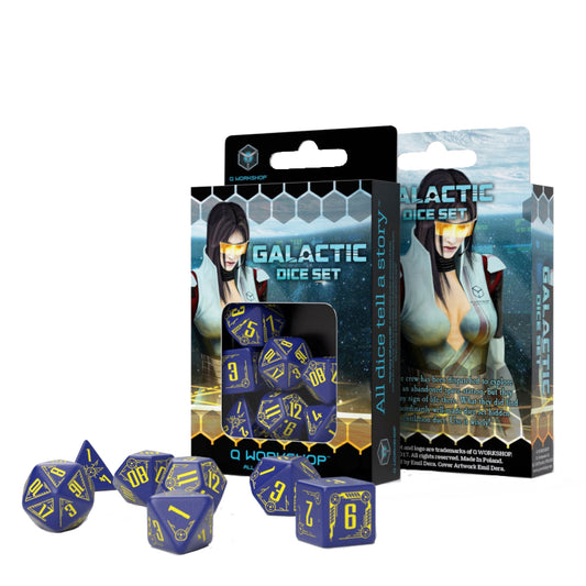 Galactic RPG - tamsiai mėlyni ir geltoni kauliukai, 7 vnt. | Q-Workshop