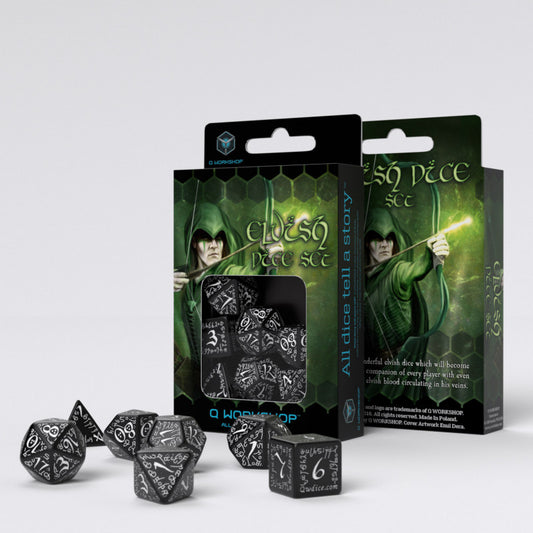 Elvish Black/White - juodas kauliukų rinkinys | Q-Workshop