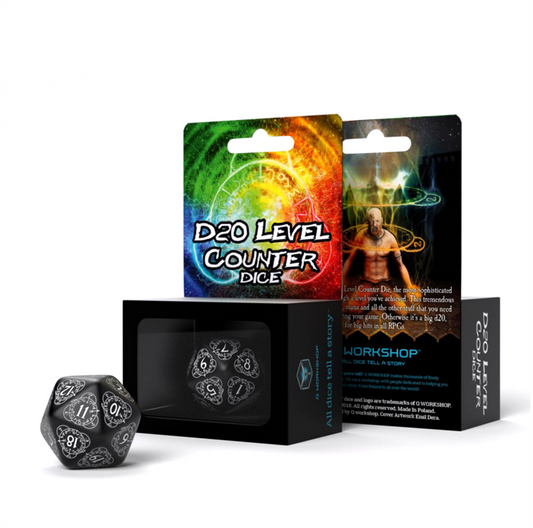 D20 Level Counter - juodas ir baltas kauliukas, 1 vnt. | Q-Workshop