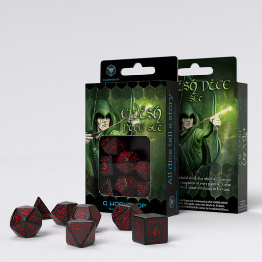 Elvish Black/Red - juodi ir raudoni kauliukai | Q-Workshop