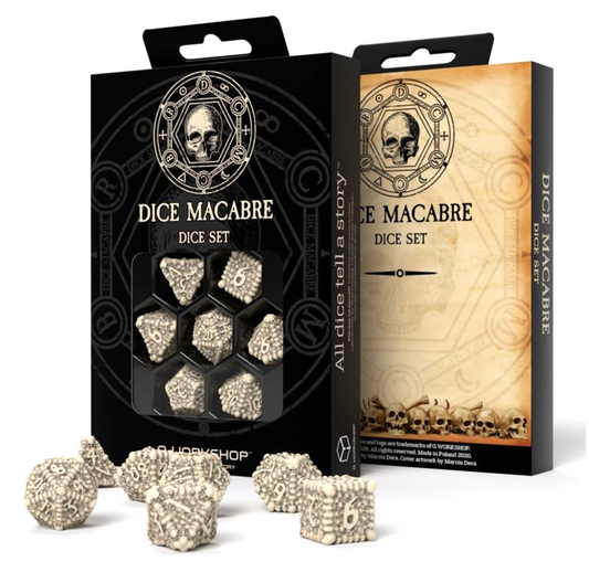 Dice Macabre - kaukolių kauliukai, 7 vnt. | Q-Workshop