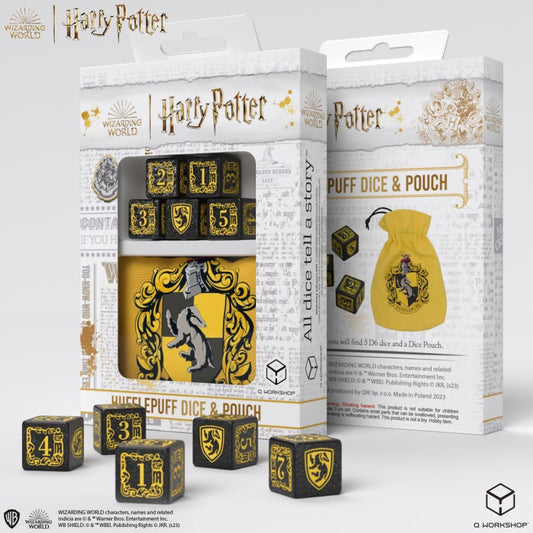 Harry Potter Hufflepuff Dice & Pouch - 5 kauliukai ir maišelis