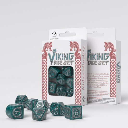 Viking Modern Mjolnir - žali ir sidabriniai kauliukai
