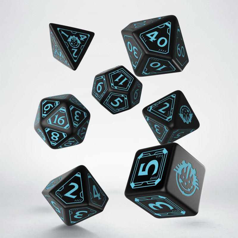 Starfinder - juodi ir mėlyni kauliukai, 7 vnt. | Q-Workshop