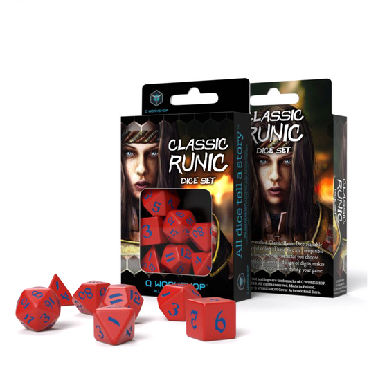 Classic Runic - raudoni ir mėlyni kauliukai, 7 vnt. | Q-Workshop