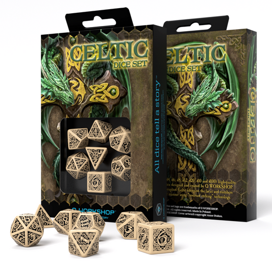 Celtic 3D Revised - smėliniai ir juodi kauliukai, 7 vnt. | Q-Workshop