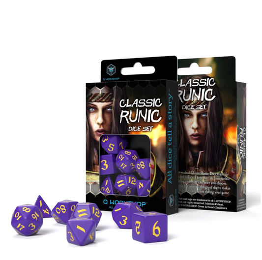 Classic Runic - violetiniai ir geltoni kauliukai, 7 vnt. | Q-Workshop