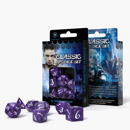 Classic RPG Lavender & White - violetiniai ir balti kauliukai, 7 vnt.