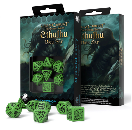 Call Of Cthulhu The Outer Gods Cthulhu - žali ir juodi kauliukai, 7 vnt.