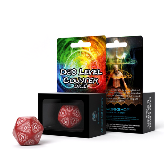 D20 Level Counter - raudonas ir baltas kauliukas, 1 vnt. | Q-Workshop
