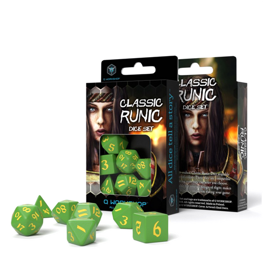 Classic Runic - žali ir geltoni kauliukai, 7 vnt. | Q-Workshop