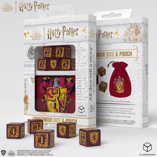 Harry Potter Gryffindor Dice & Pouch - 5 kauliukai ir maišelis
