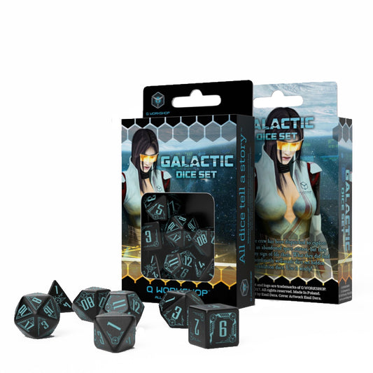 Galactic RPG - juodi ir mėlyni kauliukai, 7 vnt. | Q-Workshop