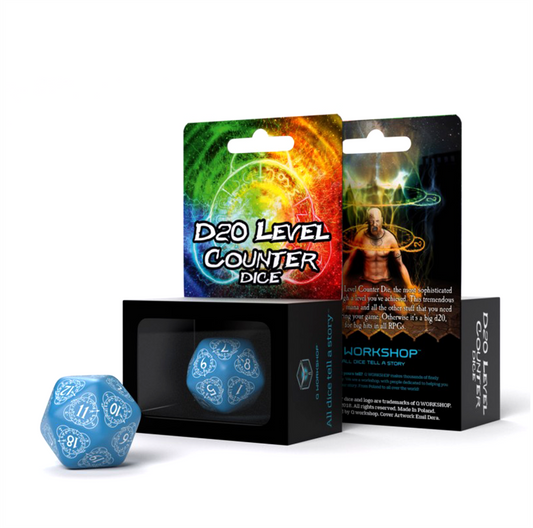 D20 Level Counter - mėlynas ir baltas kauliukas, 1 vnt. | Q-Workshop