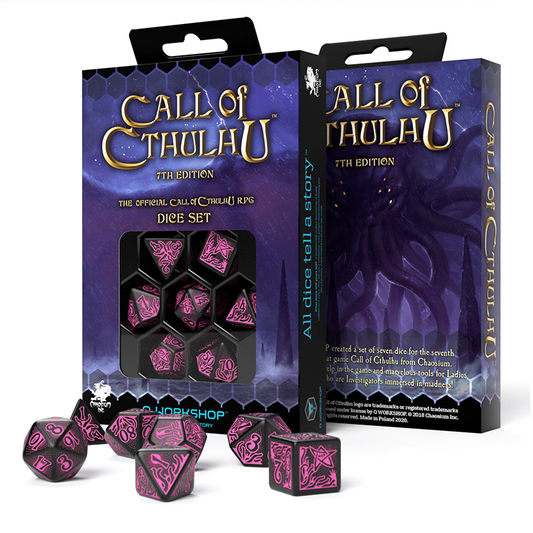 Call Of Cthulhu 7th Edition - juodi ir purpuriniai kauliukai, 7 vnt.