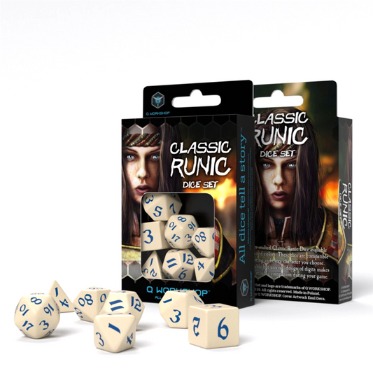 Classic Runic - smėliniai ir mėlyni kauliukai, 7 vnt. | Q-Workshop