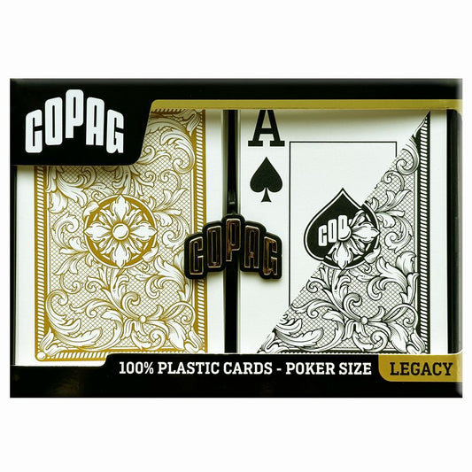 Copag Legacy - 2 plastikinės pokerio kaladės, juoda ir auksinė