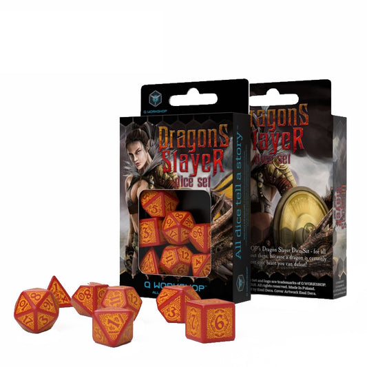 Dragons Slayer RPG - raudoni ir oranžiniai kauliukai, 7 vnt. | Q-Workshop