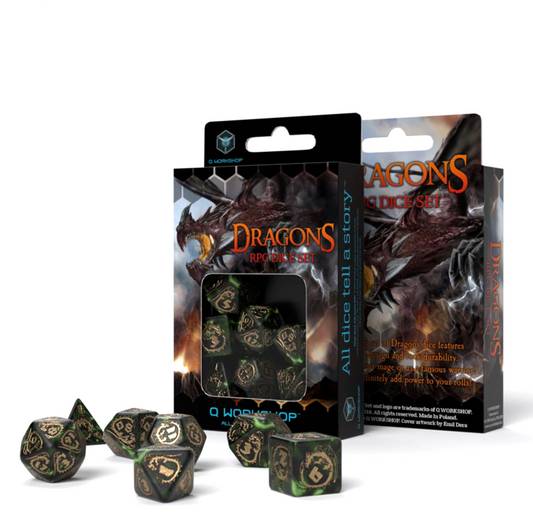 Dragons Bottle Green/Gold - RPG kauliukai | Q-Workshop